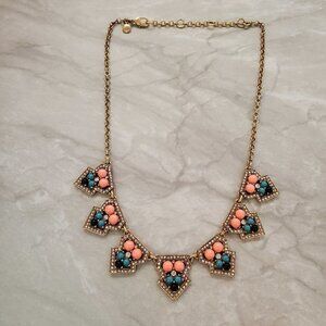 ✨ J.Crew Pave Rhinestone Crystal Blue Gold Coral Bohemian Necklace ✨
